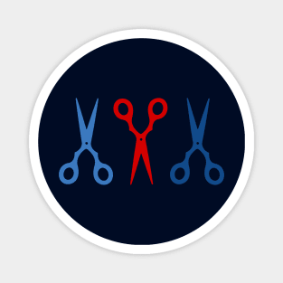 Barber Scissors in a Row - navy blue and red Magnet